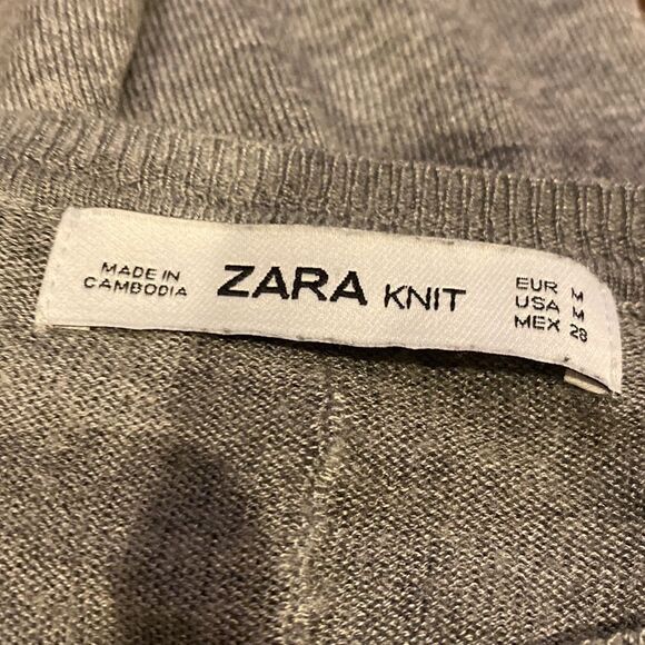Zara Knit Medium Sweater Grey Long Sleeve High Low Hem Slits - Picture 6 of 6